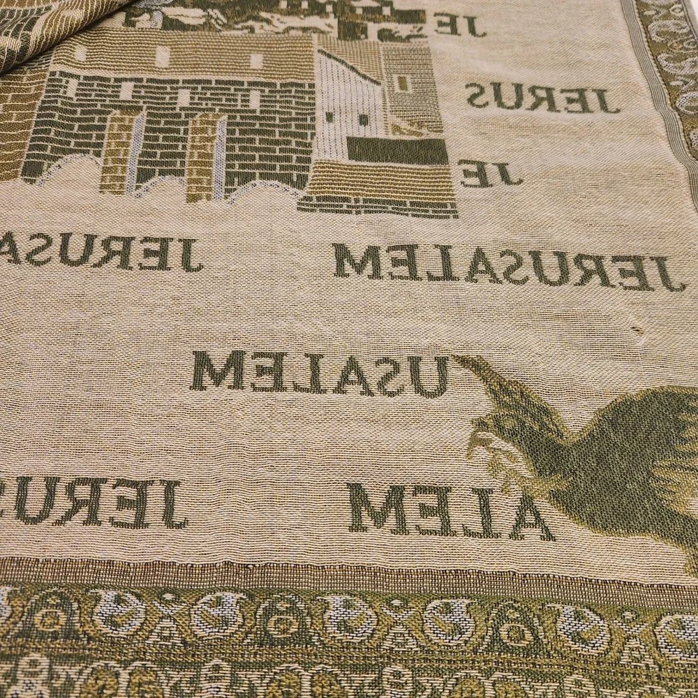 Jerusalem Cashmere Scarf Olive Green Pashmina Shawl Holy Land Souvenir 68x27